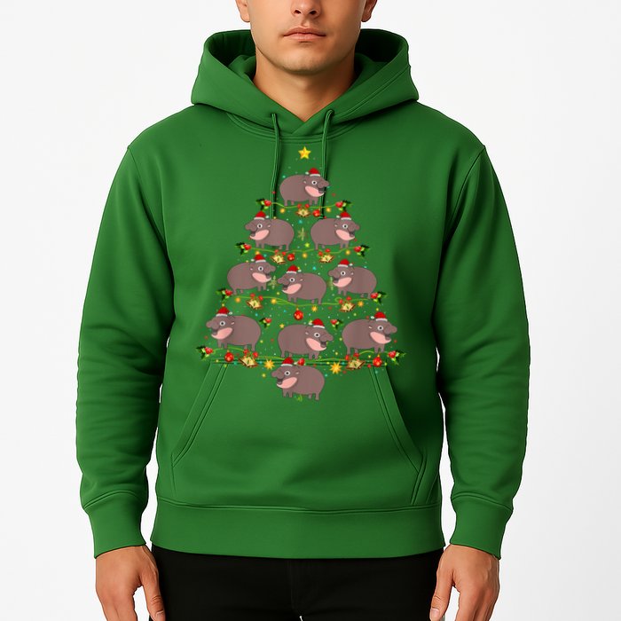 Moo Deng Christmas Tree Funny Christmas Cute Moo Deng Hoodie