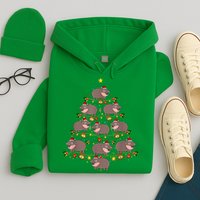 Moo Deng Christmas Tree Funny Christmas Cute Moo Deng Hoodie