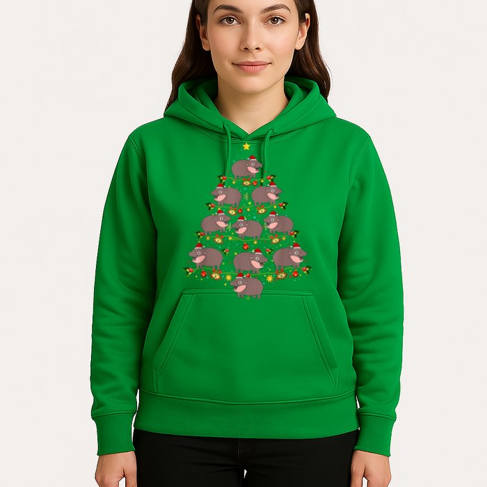 Moo Deng Christmas Tree Funny Christmas Cute Moo Deng Hoodie