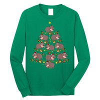 Moo Deng Christmas Tree Funny Christmas Cute Moo Deng Long Sleeve Shirt
