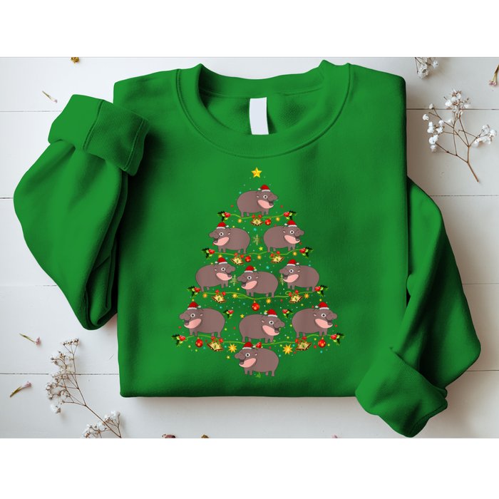 Moo Deng Christmas Tree Funny Christmas Cute Moo Deng Sweatshirt