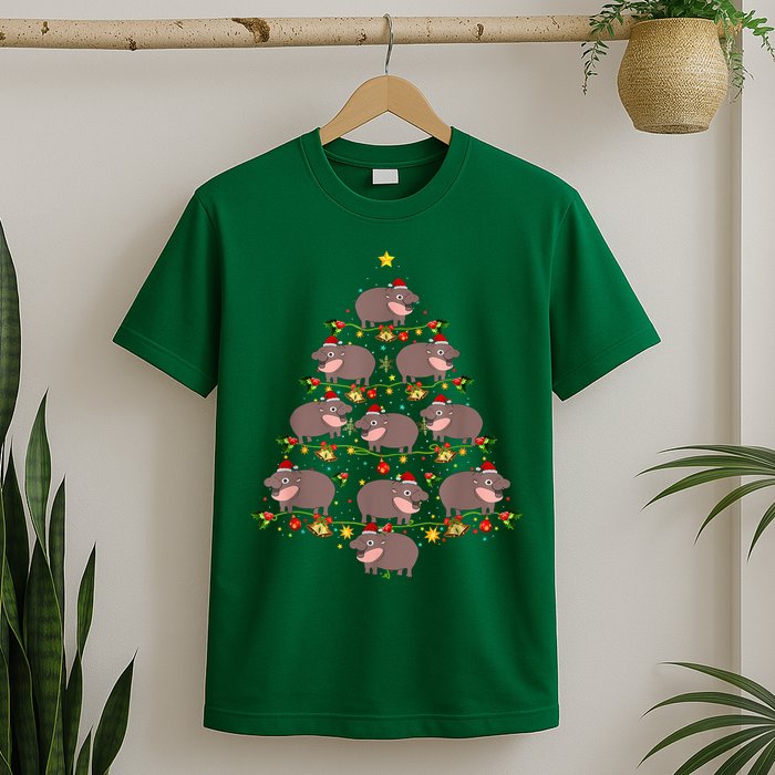 Moo Deng Christmas Tree Funny Christmas Cute Moo Deng T-Shirt