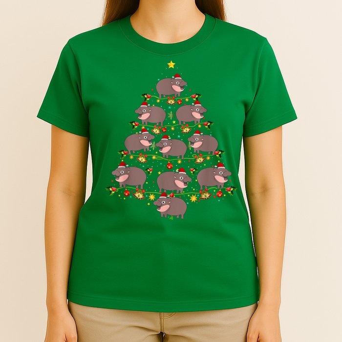 Moo Deng Christmas Tree Funny Christmas Cute Moo Deng T-Shirt