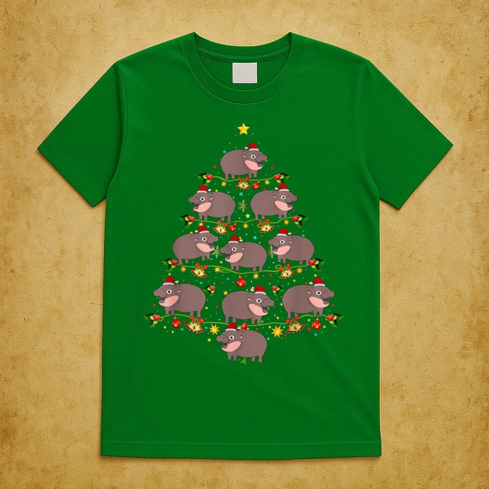 Moo Deng Christmas Tree Funny Christmas Cute Moo Deng T-Shirt