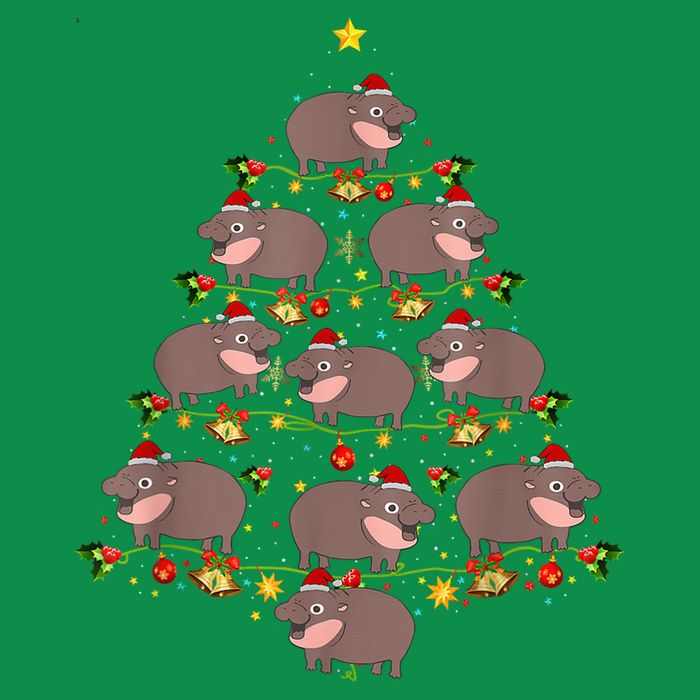 Moo Deng Christmas Tree Funny Christmas Cute Moo Deng T-Shirt