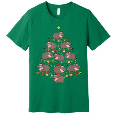 Moo Deng Christmas Tree Funny Christmas Cute Moo Deng Premium T-Shirt