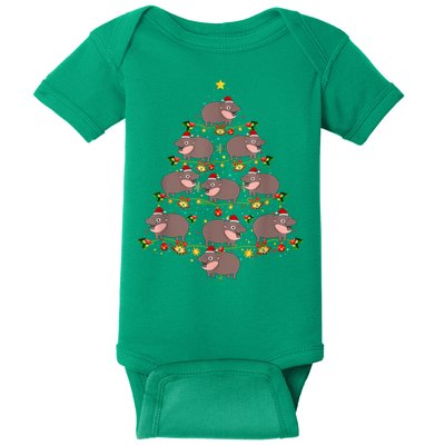 Moo Deng Christmas Tree Funny Christmas Cute Moo Deng Baby Bodysuit