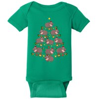 Moo Deng Christmas Tree Funny Christmas Cute Moo Deng Baby Bodysuit