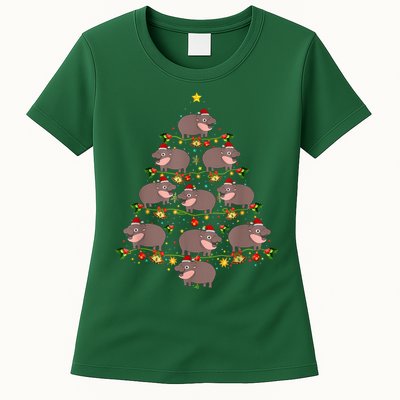 Moo Deng Christmas Tree Funny Christmas Cute Moo Deng Womens T-Shirt