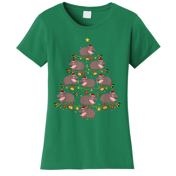 Moo Deng Christmas Tree Funny Christmas Cute Moo Deng Women's T-Shirt