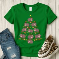 Moo Deng Christmas Tree Funny Christmas Cute Moo Deng Womens T-Shirt