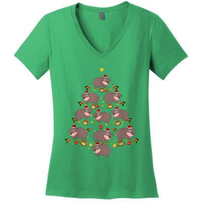 Moo Deng Christmas Tree Funny Christmas Cute Moo Deng Women's V-Neck T-Shirt