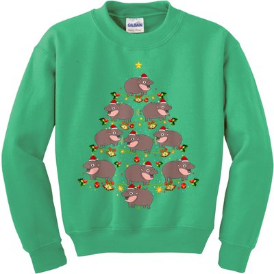 Moo Deng Christmas Tree Funny Christmas Cute Moo Deng Kids Sweatshirt