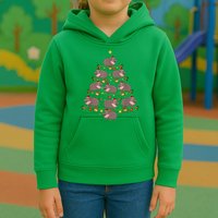 Moo Deng Christmas Tree Funny Christmas Cute Moo Deng Kids Hoodie