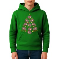 Moo Deng Christmas Tree Funny Christmas Cute Moo Deng Kids Hoodie