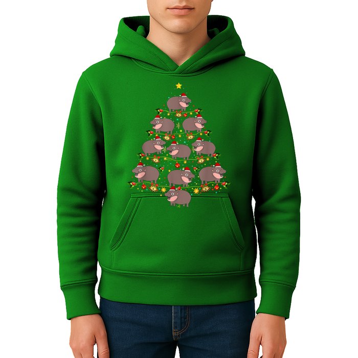 Moo Deng Christmas Tree Funny Christmas Cute Moo Deng Kids Hoodie