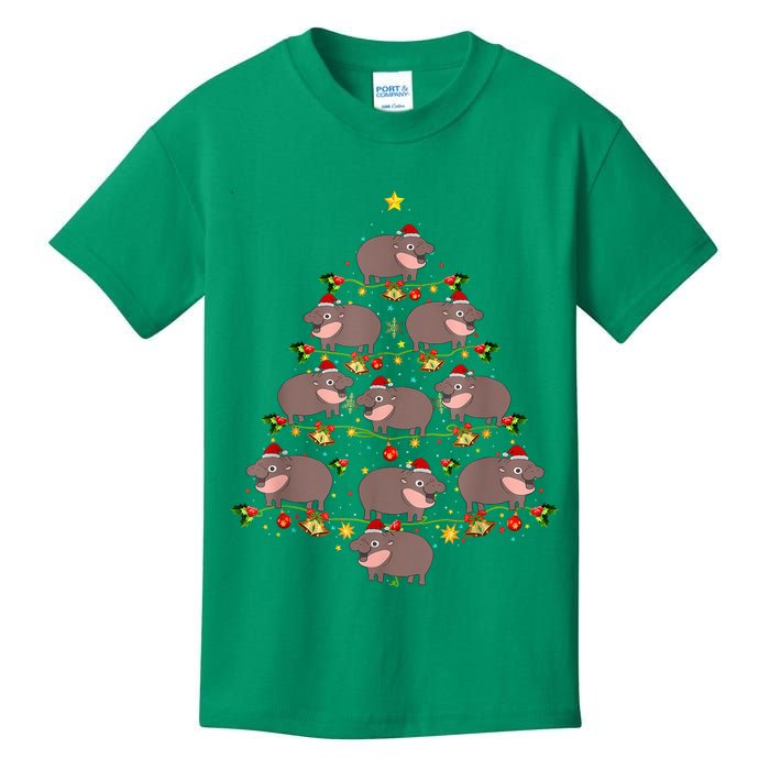 Moo Deng Christmas Tree Funny Christmas Cute Moo Deng Kids T-Shirt