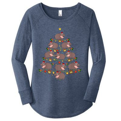 Moo Deng Christmas Tree Funny Christmas Cute Moo Deng Women's Perfect Tri Tunic Long Sleeve Shirt