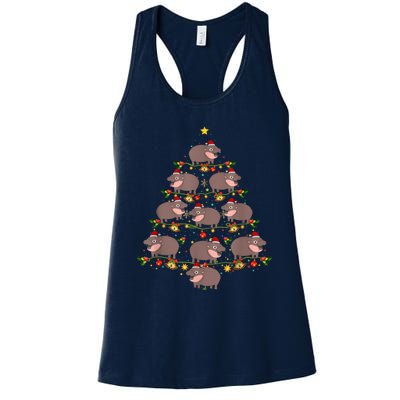 Moo Deng Christmas Tree Funny Christmas Cute Moo Deng Women's Racerback Tank