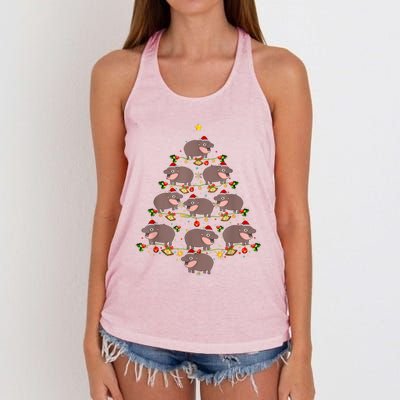 Moo Deng Christmas Tree Funny Christmas Cute Moo Deng Women's Knotted Racerback Tank