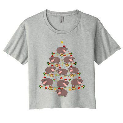 Moo Deng Christmas Tree Funny Christmas Cute Moo Deng Women's Crop Top Tee