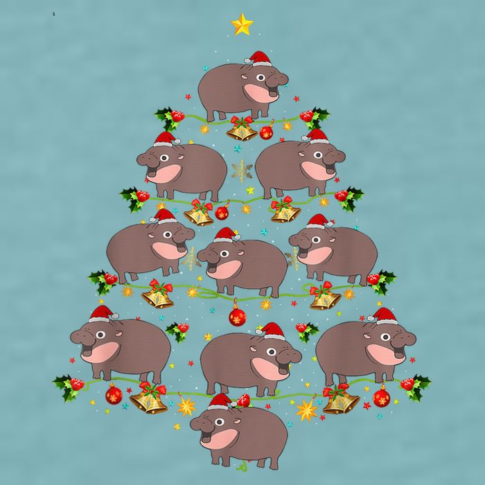 Moo Deng Christmas Tree Funny Christmas Cute Moo Deng Sueded Cloud Jersey T-Shirt