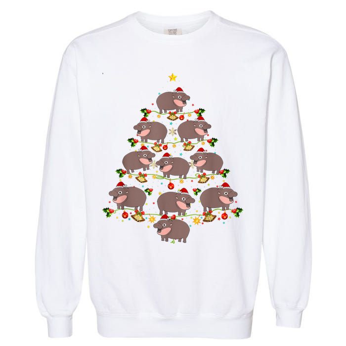 Moo Deng Christmas Tree Funny Christmas Cute Moo Deng Garment-Dyed Sweatshirt