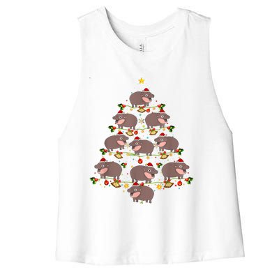 Moo Deng Christmas Tree Funny Christmas Cute Moo Deng Women's Racerback Cropped Tank