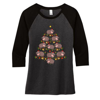 Moo Deng Christmas Tree Funny Christmas Cute Moo Deng Women's Tri-Blend 3/4-Sleeve Raglan Shirt