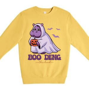 Moo Deng Cute Baby Pygmy Hippo Bouncy Pig In Thai Halloween Premium Crewneck Sweatshirt