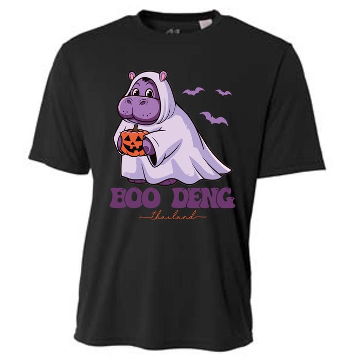 Moo Deng Cute Baby Pygmy Hippo Bouncy Pig In Thai Halloween Cooling Performance Crew T-Shirt