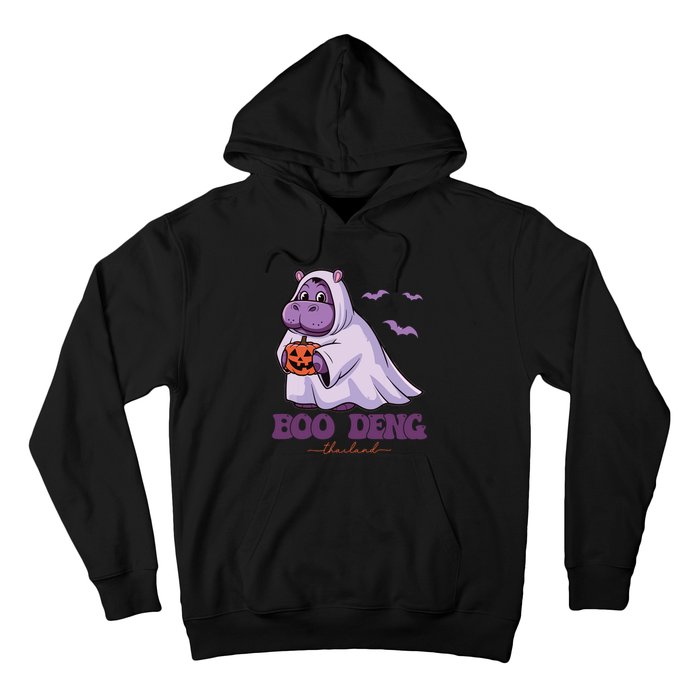 Moo Deng Cute Baby Pygmy Hippo Bouncy Pig In Thai Halloween Hoodie