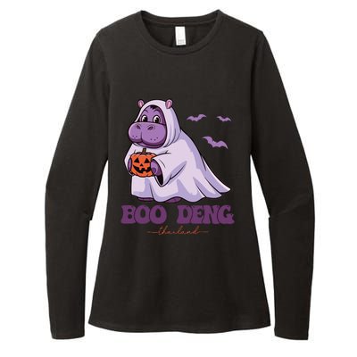 Moo Deng Cute Baby Pygmy Hippo Bouncy Pig In Thai Halloween Womens CVC Long Sleeve Shirt