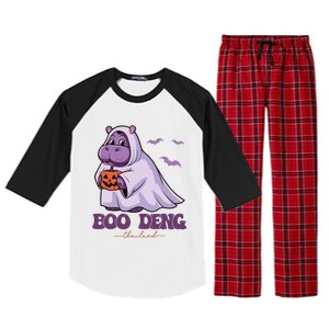 Moo Deng Cute Baby Pygmy Hippo Bouncy Pig In Thai Halloween Raglan Sleeve Pajama Set