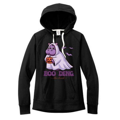 Moo Deng Cute Baby Pygmy Hippo Bouncy Pig In Thai Halloween Women's Fleece Hoodie