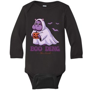 Moo Deng Cute Baby Pygmy Hippo Bouncy Pig In Thai Halloween Baby Long Sleeve Bodysuit