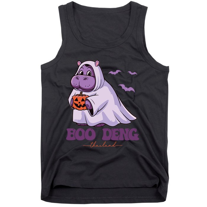 Moo Deng Cute Baby Pygmy Hippo Bouncy Pig In Thai Halloween Tank Top