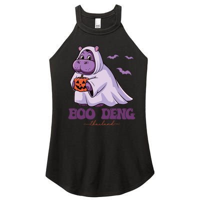 Moo Deng Cute Baby Pygmy Hippo Bouncy Pig In Thai Halloween Women’s Perfect Tri Rocker Tank