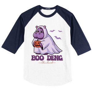 Moo Deng Cute Baby Pygmy Hippo Bouncy Pig In Thai Halloween Baseball Sleeve Shirt