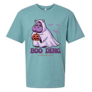 Moo Deng Cute Baby Pygmy Hippo Bouncy Pig In Thai Halloween Sueded Cloud Jersey T-Shirt