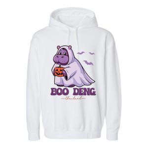 Moo Deng Cute Baby Pygmy Hippo Bouncy Pig In Thai Halloween Garment-Dyed Fleece Hoodie