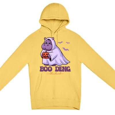 Moo Deng Cute Baby Pygmy Hippo Bouncy Pig In Thai Halloween Premium Pullover Hoodie