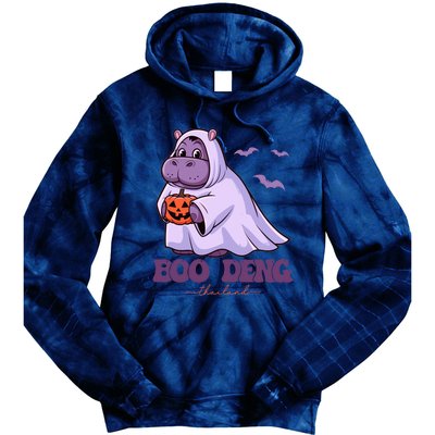 Moo Deng Cute Baby Pygmy Hippo Bouncy Pig In Thai Halloween Tie Dye Hoodie