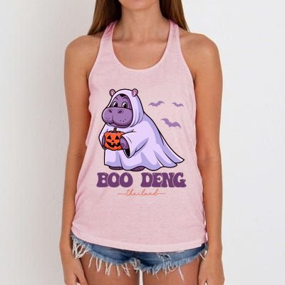 Moo Deng Cute Baby Pygmy Hippo Bouncy Pig In Thai Halloween Women's Knotted Racerback Tank