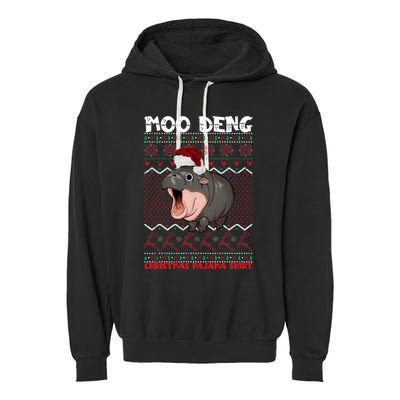 Moo Deng Christmas Moo Deng Christmas Pajama Matching Family Garment-Dyed Fleece Hoodie