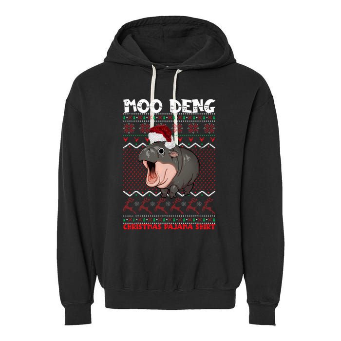 Moo Deng Christmas Moo Deng Christmas Pajama Matching Family Garment-Dyed Fleece Hoodie