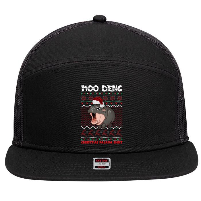 Moo Deng Christmas Moo Deng Christmas Pajama Matching Family 7 Panel Mesh Trucker Snapback Hat