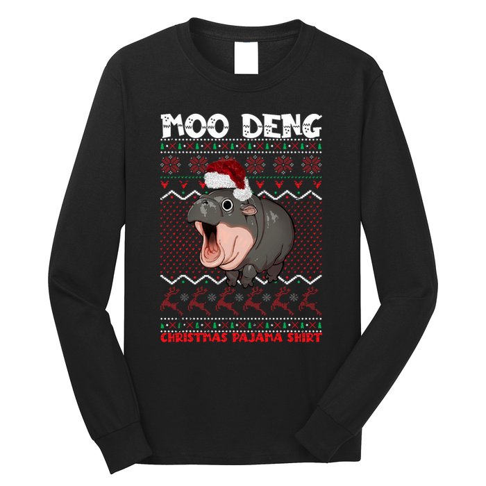 Moo Deng Christmas Moo Deng Christmas Pajama Matching Family Long Sleeve Shirt
