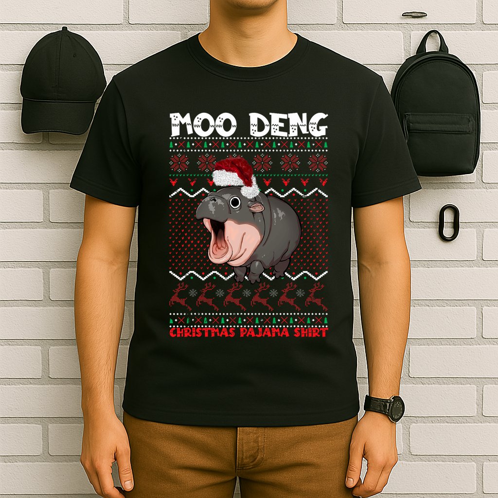 Moo Deng Christmas Moo Deng Christmas Pajama Matching Family T-Shirt