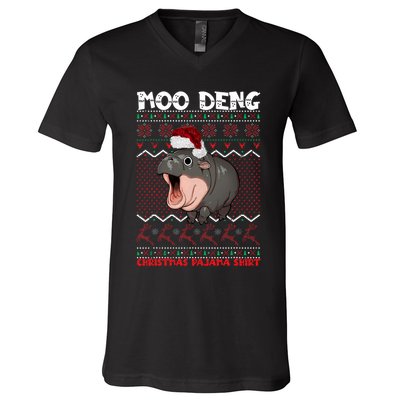 Moo Deng Christmas Moo Deng Christmas Pajama Matching Family V-Neck T-Shirt